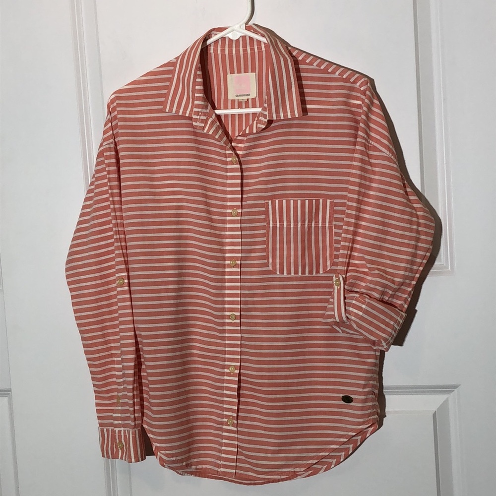 Quicksilver Striped Button Down Top Small